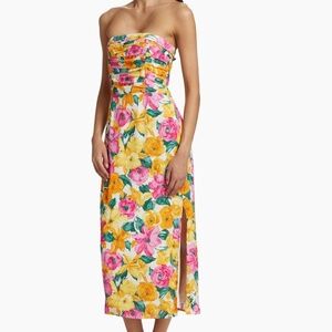 NWT Wayf Strapless Ruched Midi-Dress